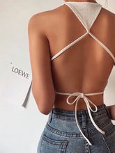 Backless Off Shoulder Lace-up Vest Clubwear Bodycon Summer Outwear White Solid Camis Crop Top